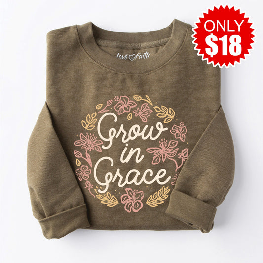 Grow In Grace Crewneck Sweatshirt - Heather Olive