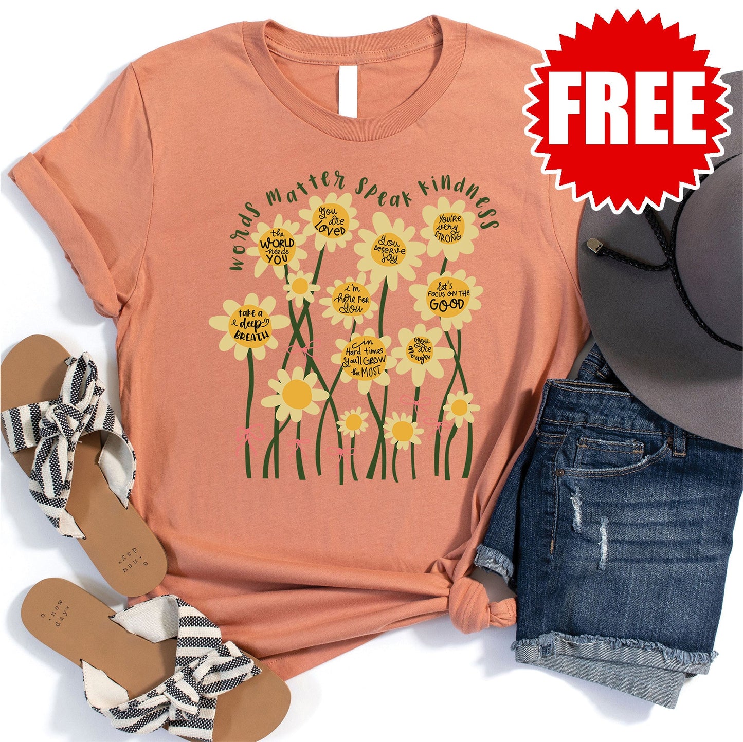 Words Matter Speak Kindness Tee - Heather Terracotta - 0