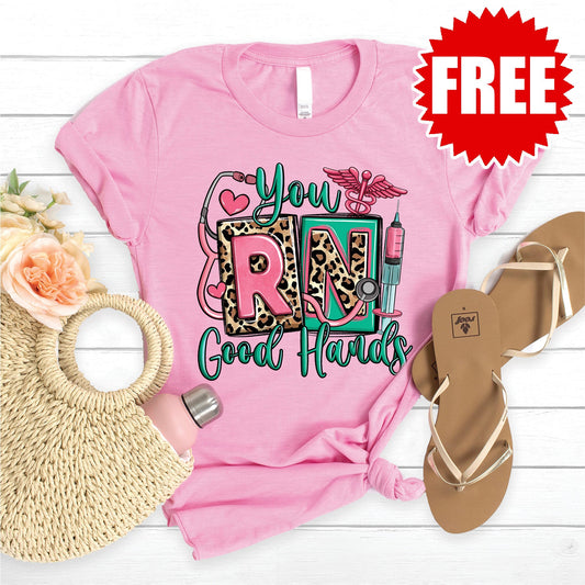 Good Hands Tee - Heather Bubble Gum - FREE