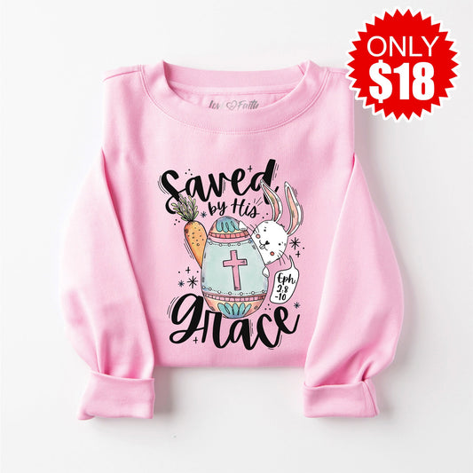 Saved by Grace Crewneck Sweatshirt - Heather Bubble Gum