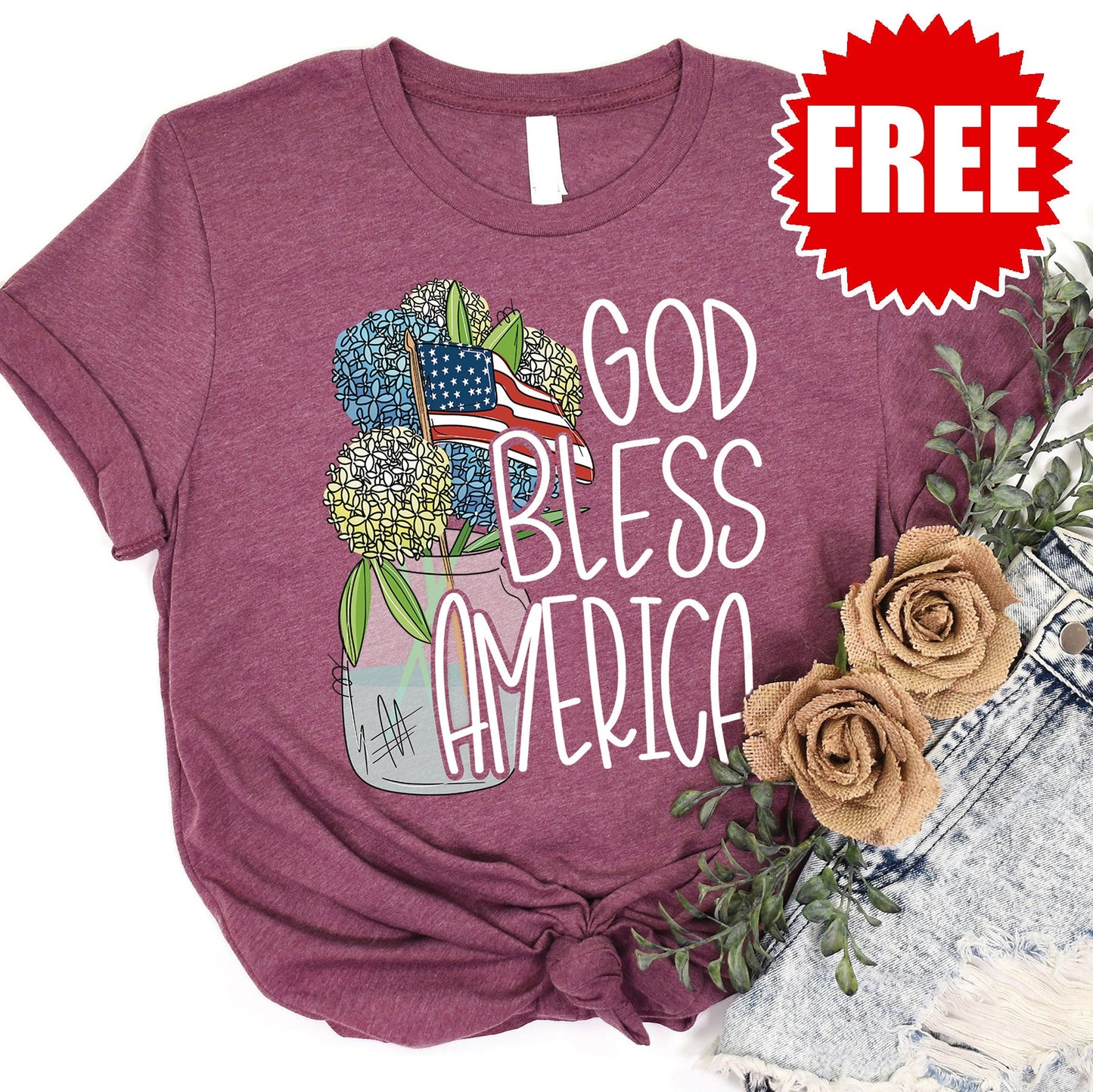 God Bless America Tee - Heather Burgundy - 0