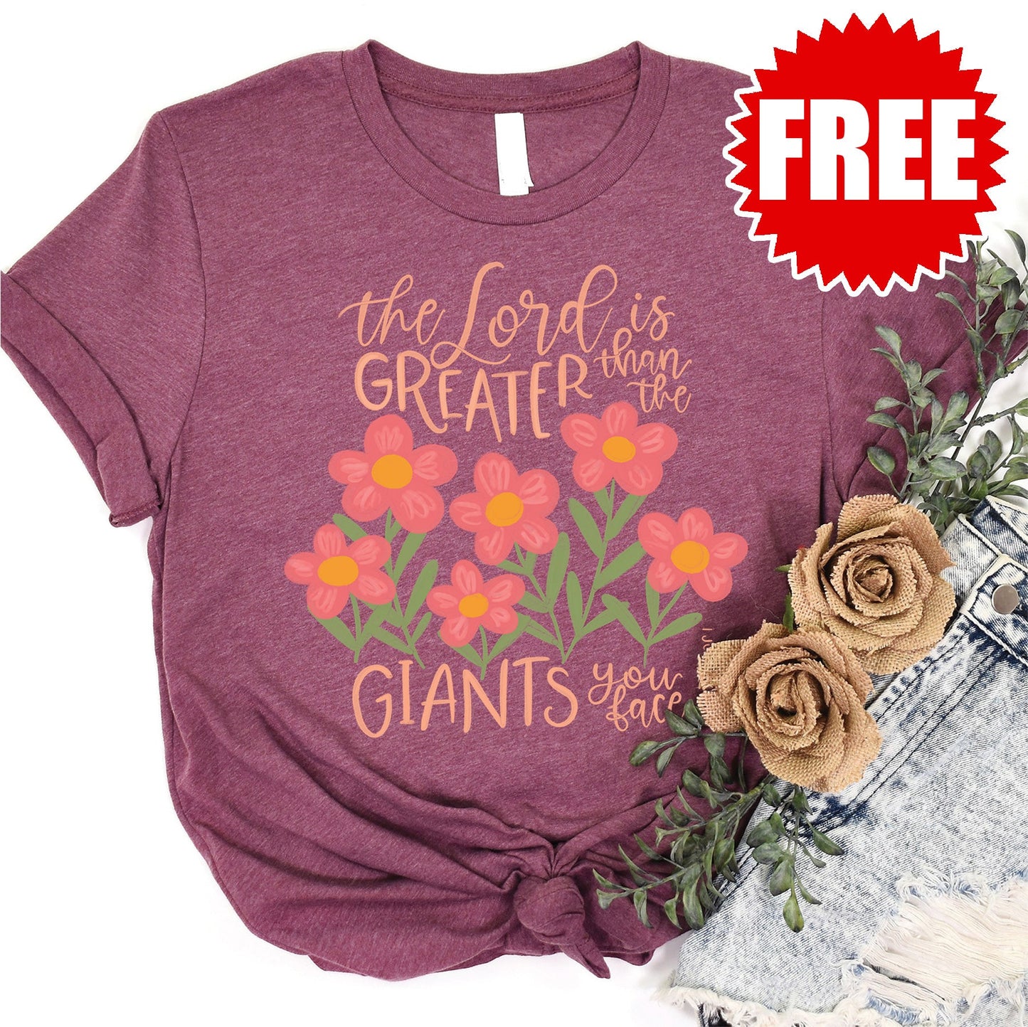 Greater Than Giants Tee - Heather Burgundy - 0