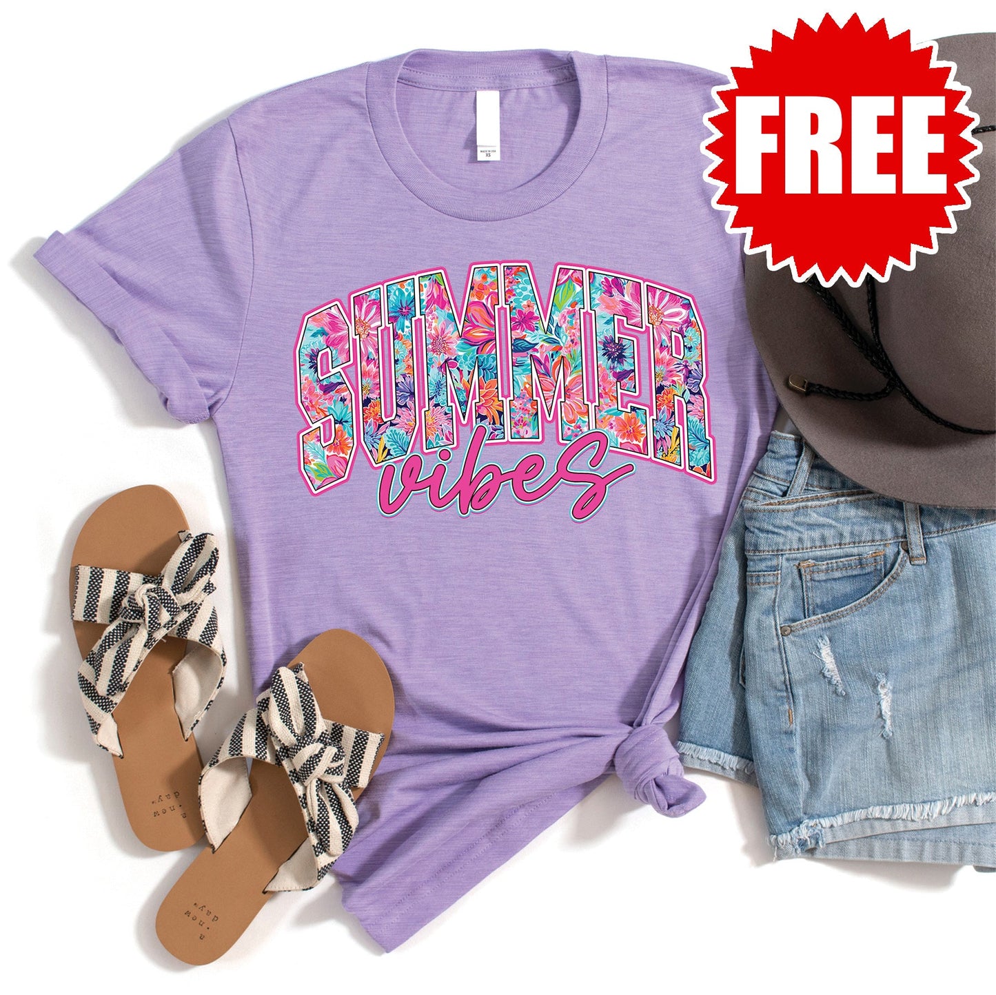 Summer Vibes Tee - Heather Dark Lavender - 0 Style001