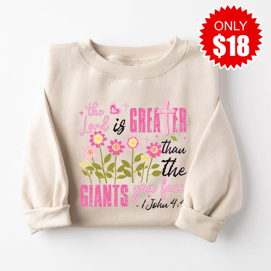Greater Than The Giants Sweatshirt - Heather Dust - 18