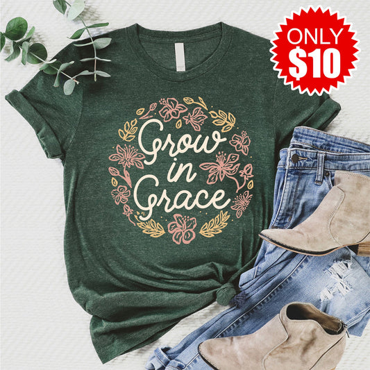 Grow In Grace Tee - Heather Forest