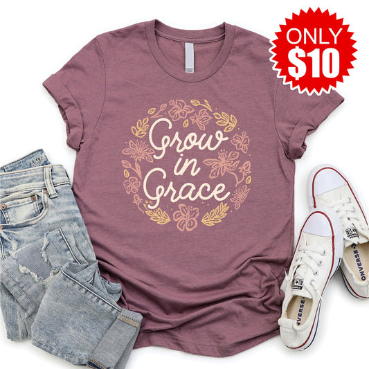 Grow In Grace Tee - Heather Hibiscus