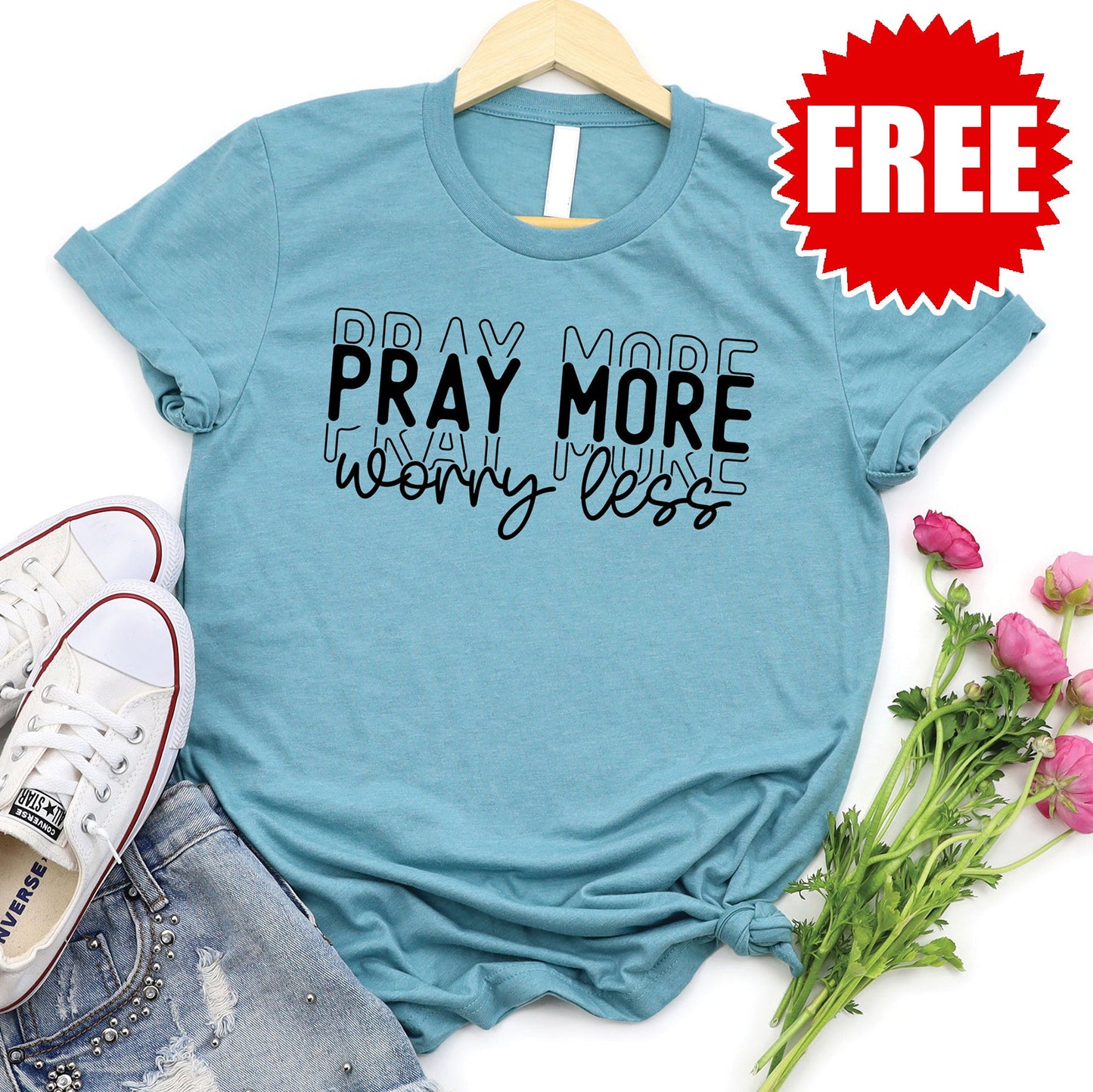 Worry Less Tee - Heather Lagoon - FREE