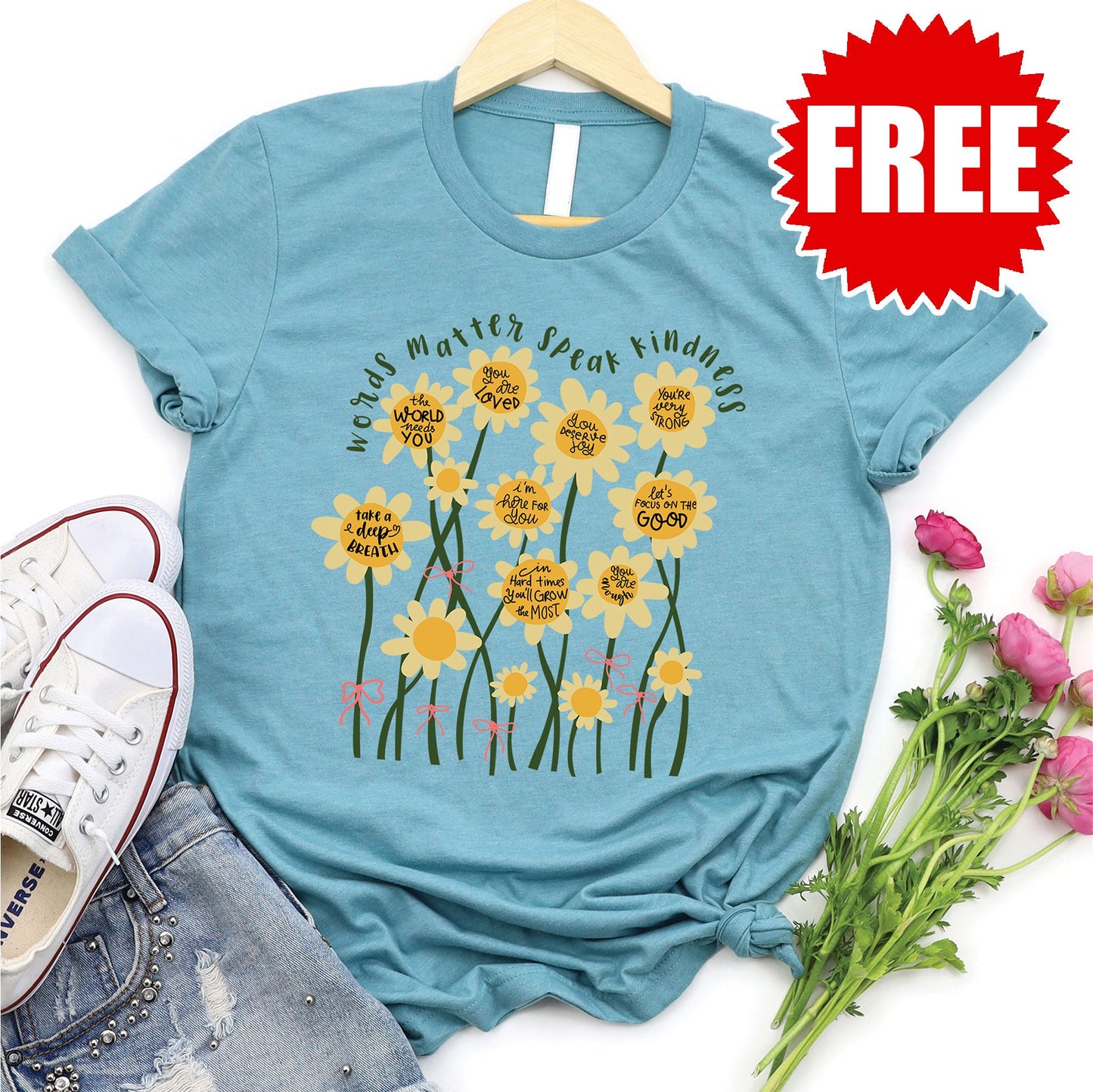 Words Matter Speak Kindness Tee - Heather Lagoon - 0