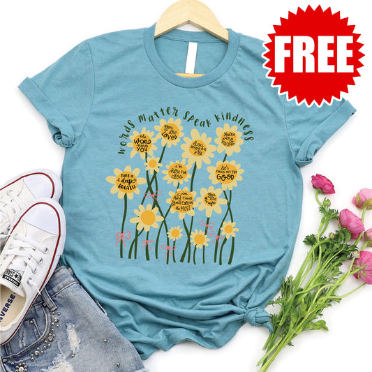 Words Matter Speak Kindness Tee - Heather Lagoon - 0