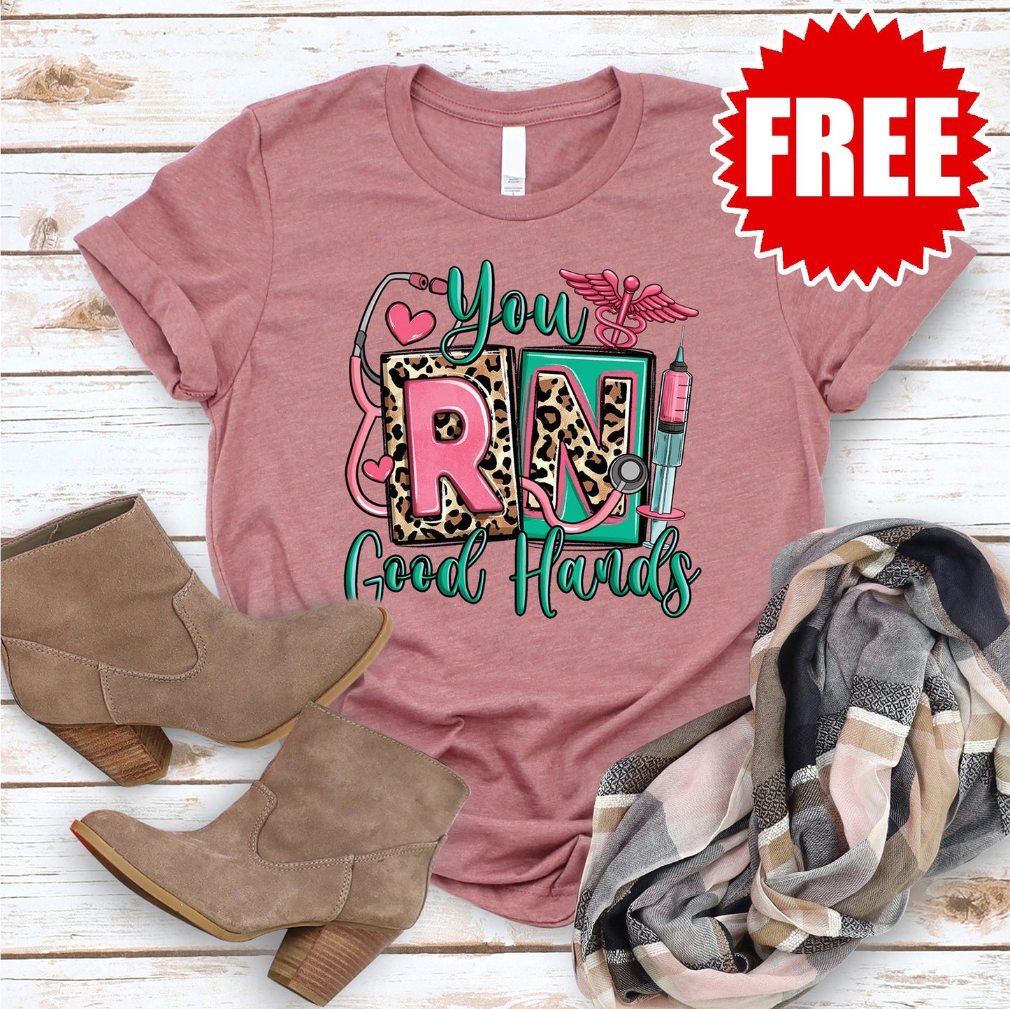 Good Hands Tee - Heather Mauve - FREE