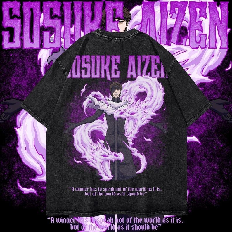 Heavy Oversized Dyenomite Mineral Wash Unisex Anime T-Shirt Streetwear & Gym Style Aizen Classic Cotton Hoodie, Sweatshirt