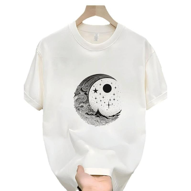 Heavyweight Cotton Short Sleeve T-Shirt Unisex Summer Trend Loose Fit Versatile Couple Top Hoodie, Sweatshirt
