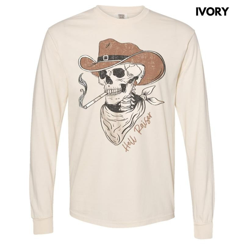 Hell Raiser Cowboy Long Sleeve Comfort Colors T-Shirt Hoodie, Sweatshirt | HypeCrazeTee.com