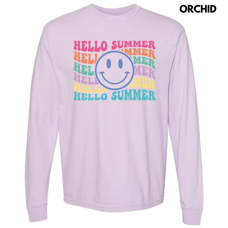 Hello Summer Happy Face Long Sleeve Comfort Colors T-Shirt 'NLB' Hoodie, Sweatshirt | HypeCrazeTee.com