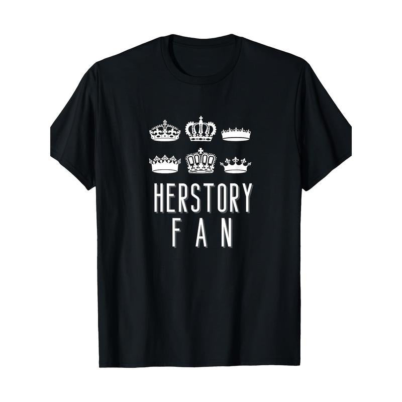 Her Story Fan Club Cotton T-Shirt - 100% Cotton Crew Neck Tee with Geometric Crown Pattern, Short Sleeve, Regular Fit,...