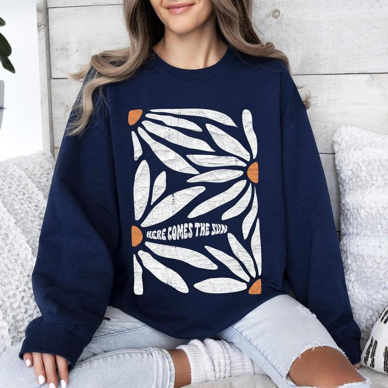 Here Comes The Sun, Boho Floral Design Sweatshirt T-Shirts, Hoodie | HypeCrazeTee.com