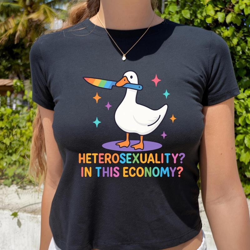 Heterosexuality In This Economy Baby Tee, Pride Shirt, LGBTQ Shirt, Sexy Top Fitted Hoodie, Sweatshirt | HypeCrazeTee.com