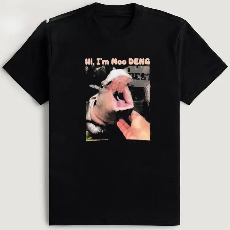 Hi I'm Moo Deng T-Shirt, Gift For Her, Gift For Him Fabric Top Cotton Hoodie, Sweatshirt | HypeCrazeTee.com