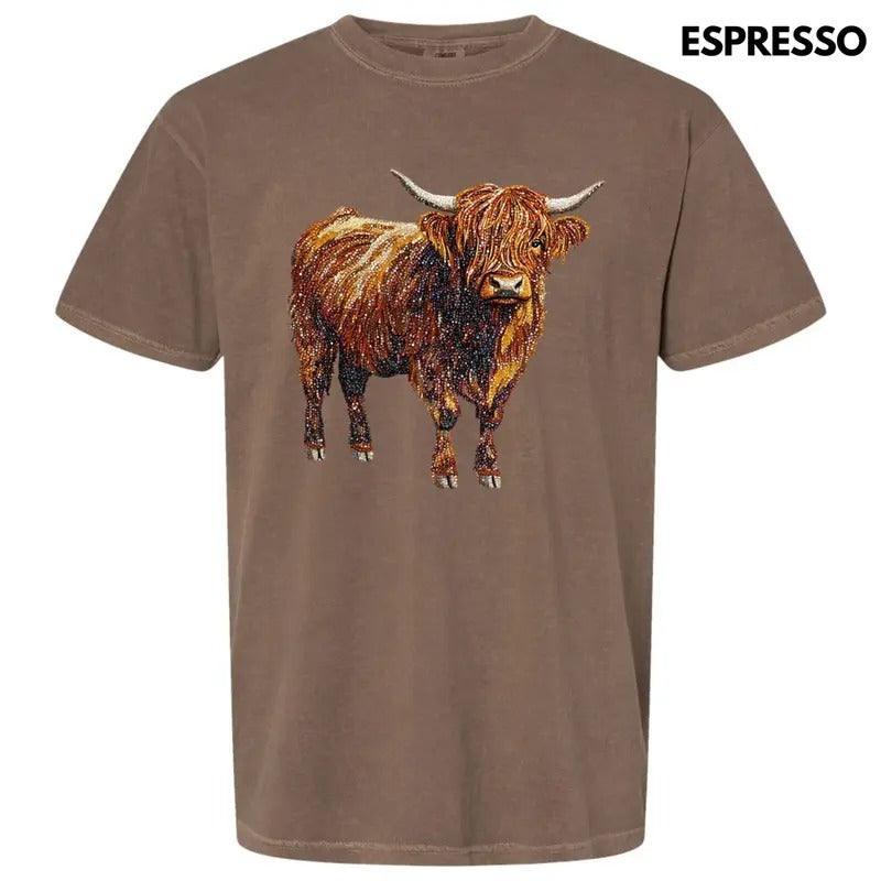 Highland Cow Faux Rhinestone Comfort Colors T-Shirt Hoodie, Sweatshirt | HypeCrazeTee.com