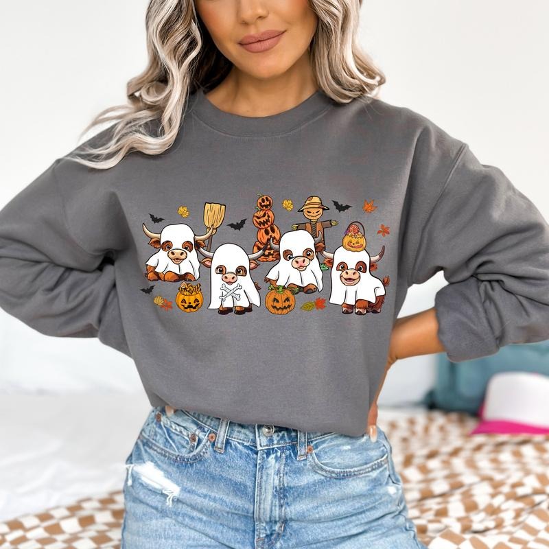 Highland Cow Halloween Sweatshirt | Western Halloween | Fall Shirt | Retro Spooky Season | Funny Halloween Hoodie