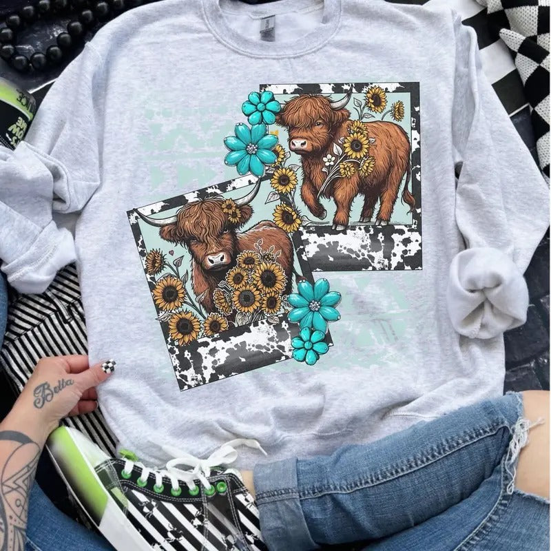 Highland Cow Polaroid Ash Grey Sublimation T-Shirts, Hoodie, Sweatshirt