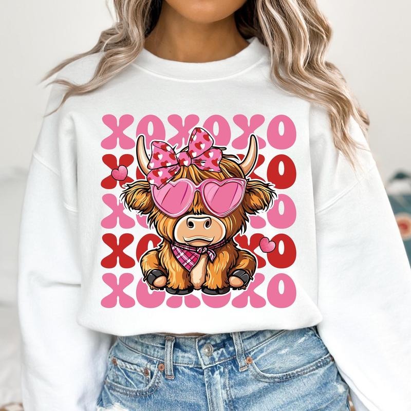 Highland Cow Valentine Sweatshirt, Valentine Coquette Heart Sweatshirt, Western Valentine Sweatshirt, XoXo Sweatshirt...