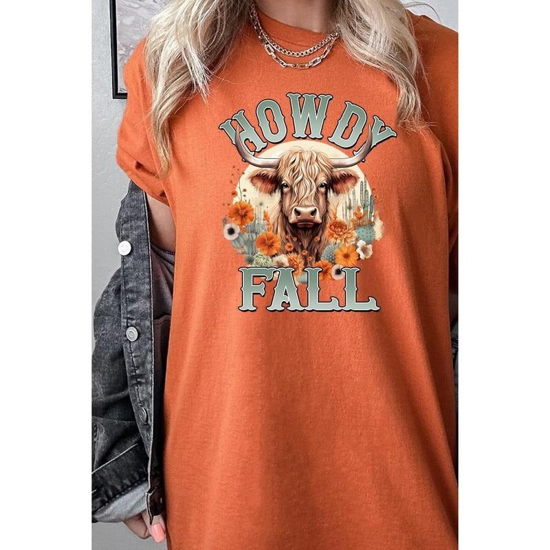 Highland Howdy Fall Short Sleeve Relaxed Fit T-Shirt Hoodie, Sweatshirt | HypeCrazeTee.com