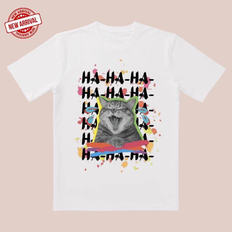 Hilarious Cat Shirt |     Splash Color & HA-HA-HA Text |     Laugh Out Loud Casual Wear Hoodie, Sweatshirt | HypeCrazeTee.com