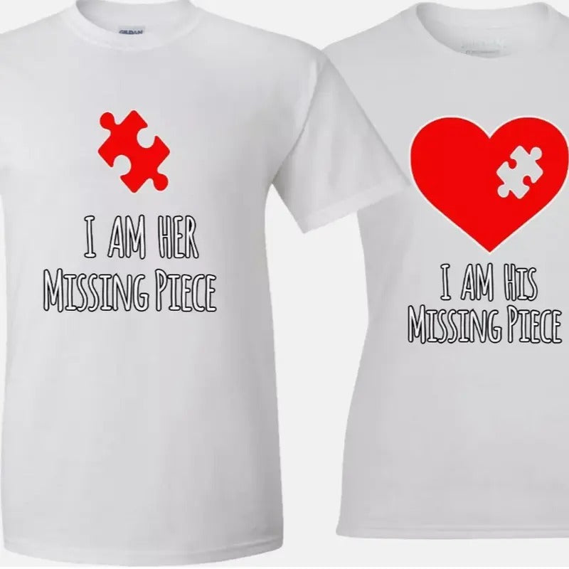 His Her Missing Piece puzzle Heart Valentine couple matching funny cute T-Shirt Hoodie, Sweatshirt | HypeCrazeTee.com