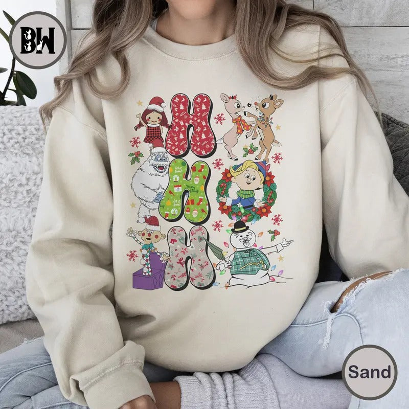 Ho Ho Ho Rudolph The Red Nosed Reindeer Christmas Sweatshirt, Christmas Movie Shirt, Snowman Christmas Shirt, Reindeer...