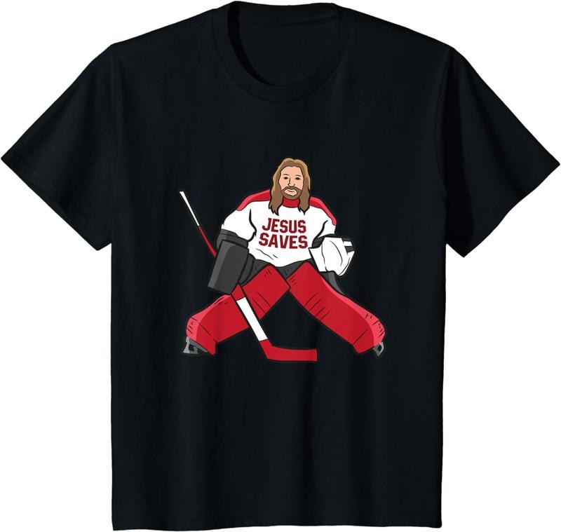 Hockey Shirt, Funny Hockey Jesus Saves Hockey Goalie T-Shirt Menswear Top Hoodie, Sweatshirt | HypeCrazeTee.com