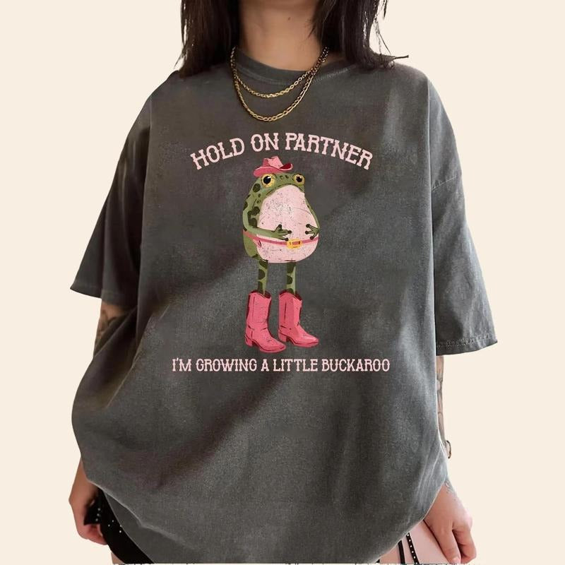 Hold On Partner I'm Growing A Little Buckaroo Shirt Cowboy Baby Cowboy Frog Shirt Cowgirl Pregnancy Baby Cowboy Tee Funny...