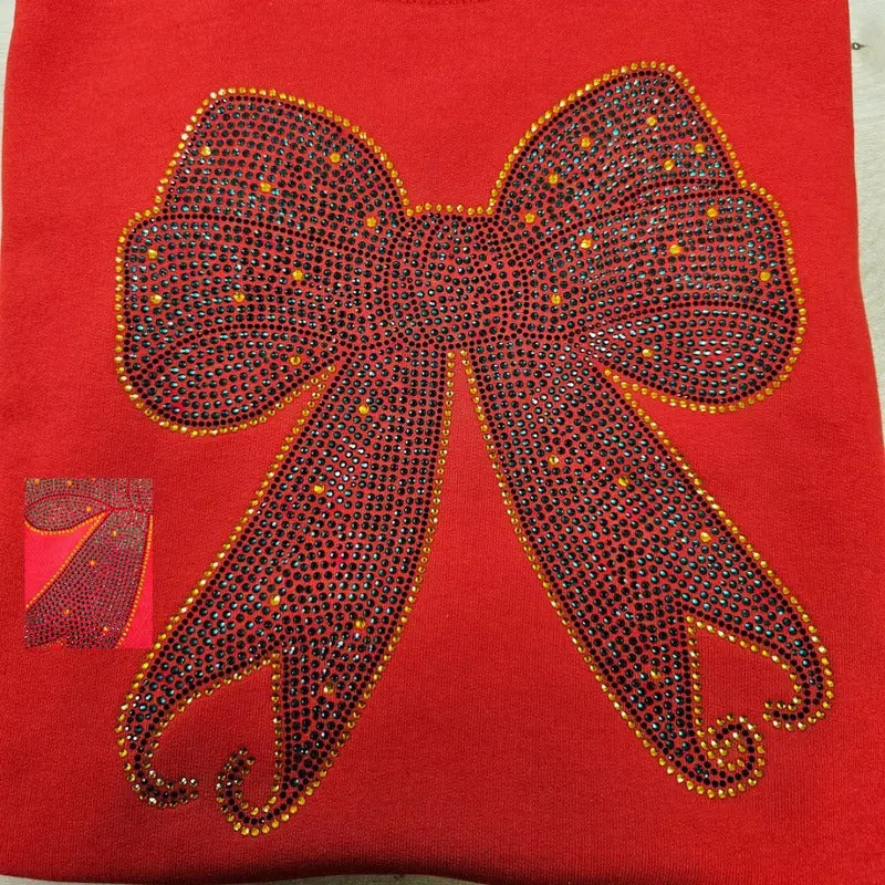 Holiday Bow Rhinestone Transfer ONLY - This is NOT a T Shirt Hoodie, Sweatshirt | HypeCrazeTee.com