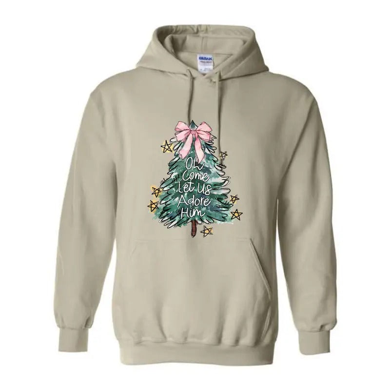 Holiday Praise Hoodie with Festive Christmas Tree Graphic and Spiritual Message, Unisex Sweater for Cozy and...