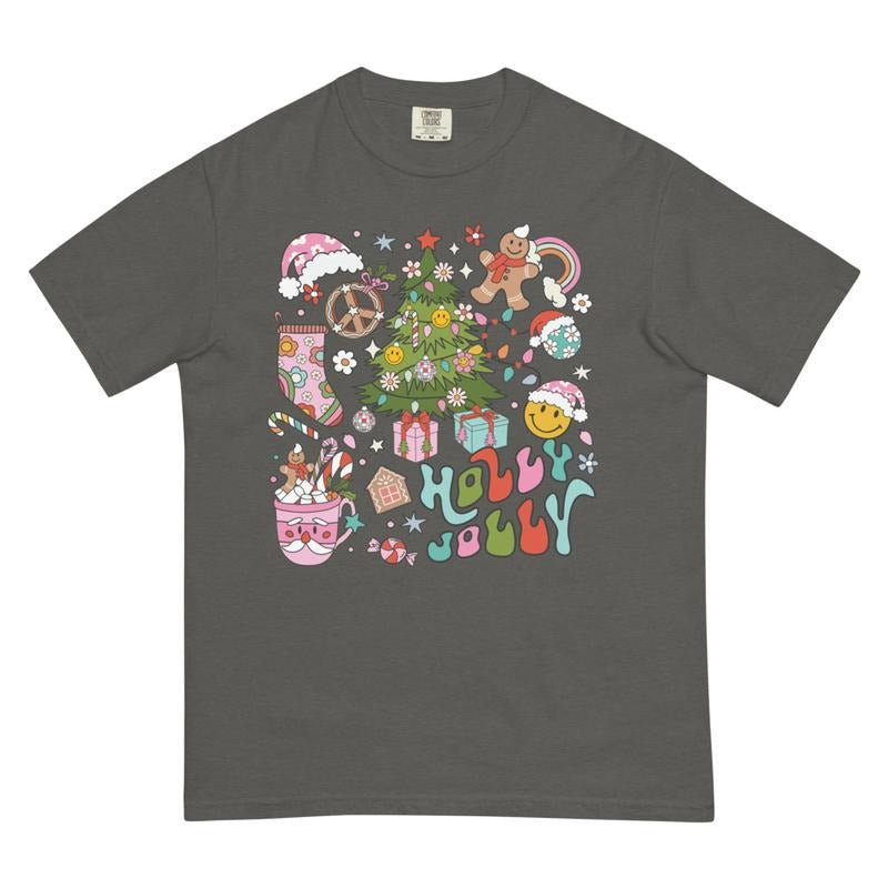 Holly Jolly Doodle Shirt Shirt Comfort Colors Shirt (COMFORT COLORS CASUAL SHIRT SHIRT) Cotton Fabric Womenswear Top Printed Womenstyle{N002}2 T-Shirts, Hoodie, Sweatshirt