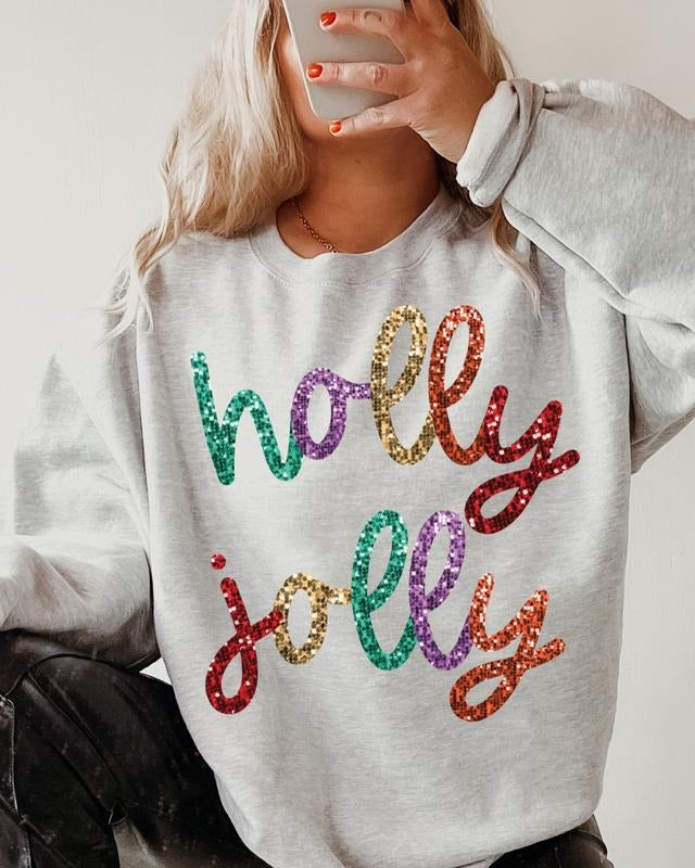 Holly Jolly Sparkles Sweatshirt, Trendy Christmas Crewneck T-Shirts, Hoodie | HypeCrazeTee.com