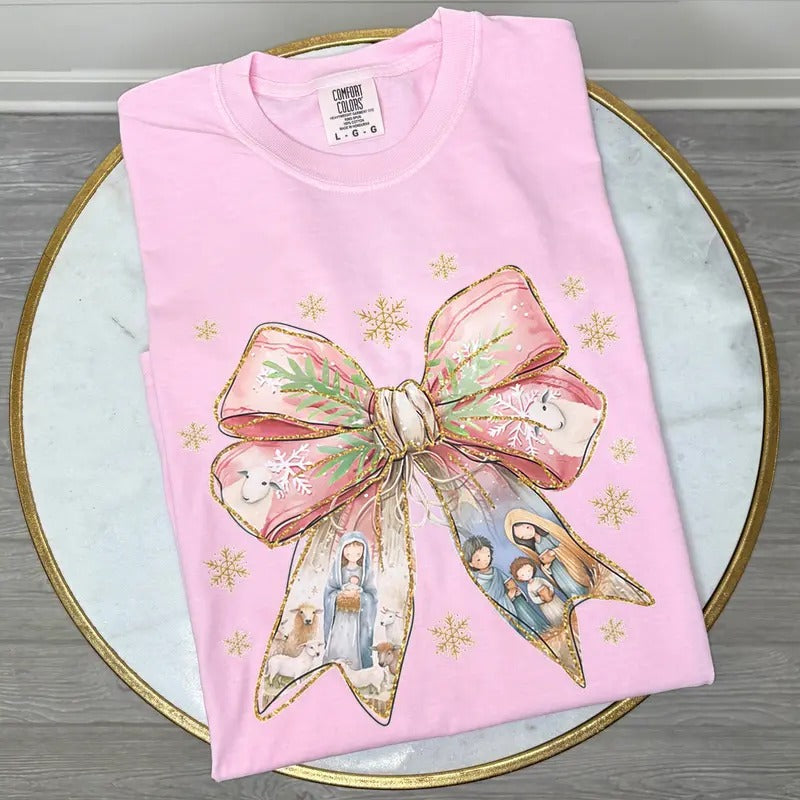 Holy Night Bow Comfort Colors T-Shirt 'NLB' Hoodie, Sweatshirt | HypeCrazeTee.com