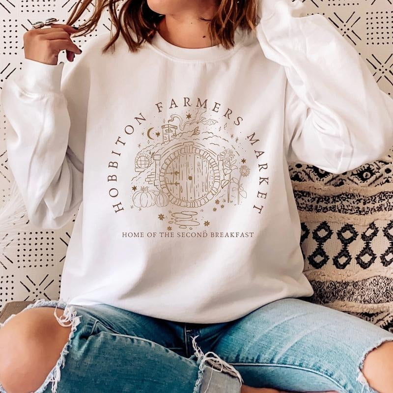 Home of the Second Breakfast Sweatshirt, Hobbiton Farmers Market Hoodie, Lotr Womenswear Sweater, Literary Crewneck...