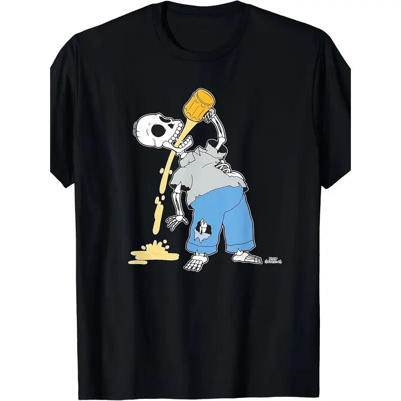 Homer Skull Beer, cotton T-shirt, niche design print, high-quality breathable material, casual and versatile Made in USA...