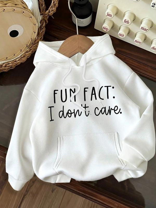 Hooded Drawstring Sweatshirt with Pocket, Fun Fact I Don't Care Print, Casual Loose Fit, Ideal for Spring & Fall,...