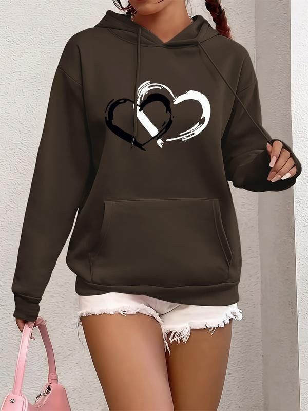 Hooded Sweatshirt with Drawstring, Long Sleeve Casual Top, Heart Print, Fleece Fabric Polyester Hoodie, Unisex Fashion...