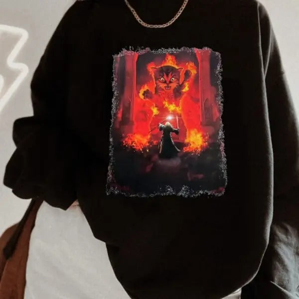 Balrogvs Gandalf The Cat T-shirt/Crewneck/Hoodie  - Unisex Medium-Heavy Fabric Loose Fit Sweatshirt | HypeCrazeTee.com