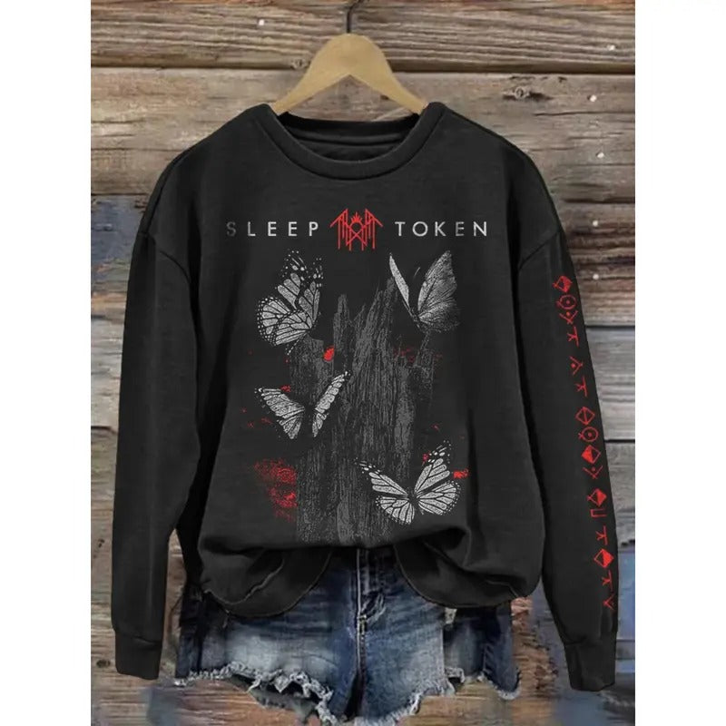 Sleep Token - Rock Band Inspired Butterfly Print Vintage Sweatshirt/Hoodie Gift For Fan #SLT20242 T-Shirts | HypeCrazeTee.com