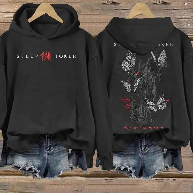 Sleep Token - Rock Band Inspired Butterfly Print Vintage Sweatshirt/Hoodie, Gift For Fan SLT20244 T-Shirts | HypeCrazeTee.com