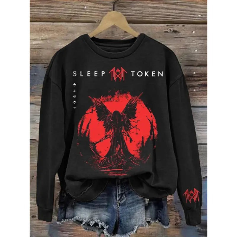 Sleep Token - Reaper Angel Red Retro - Take Me Back To Eden Print Casual Print Vintage Sweatshirt/Hoodie, Gift For Fan...
