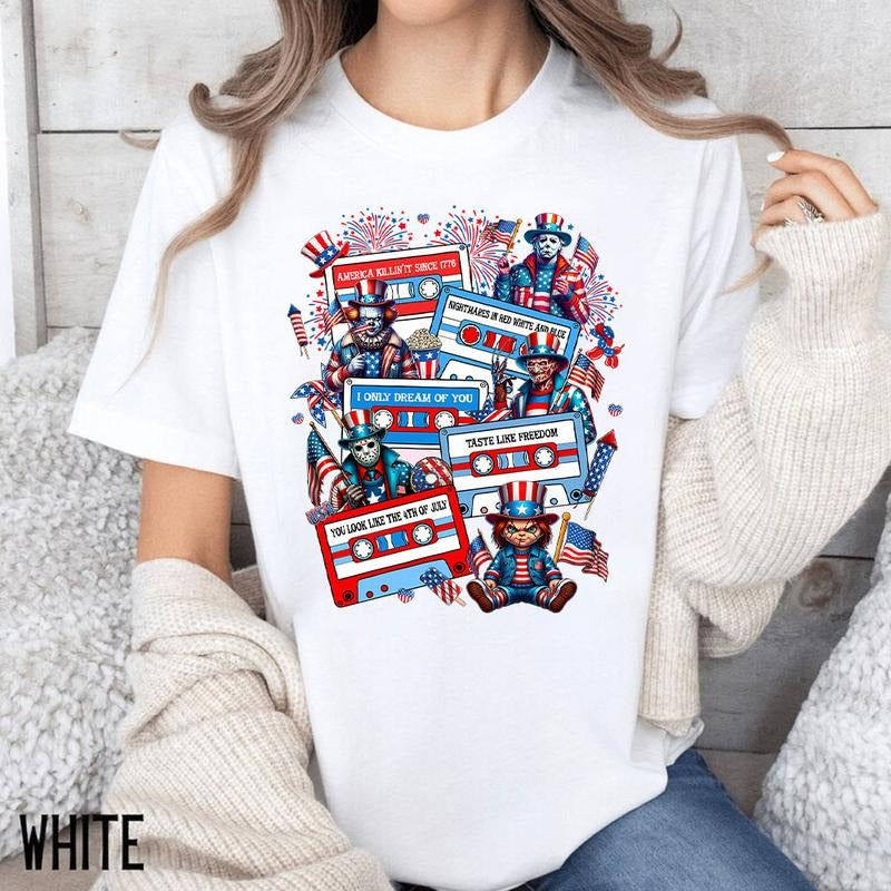 Horror Characters 4th Of July Shirt, Fourth Of July Shirt, Retro America Shirt, Memorial Day , Independence Day Hoodie,...