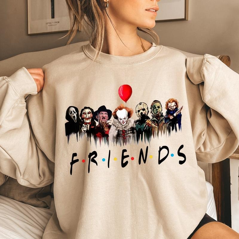 Horror Characters Friends Sweatshirt, Halloween Horror Characters Shirt, Friends Halloween Shirt, Horror Movie Characters...