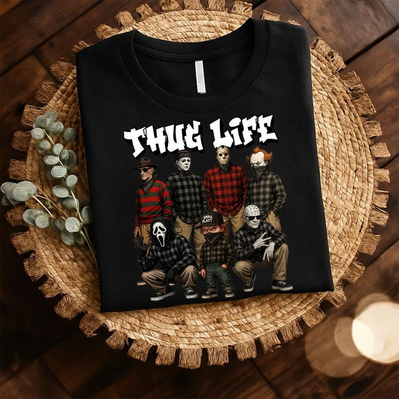 Horror Chicano THUGLIFE Shirt, Horror Characters Shirt, Halloween Graphic Tee Hoodie, Sweatshirt | HypeCrazeTee.com