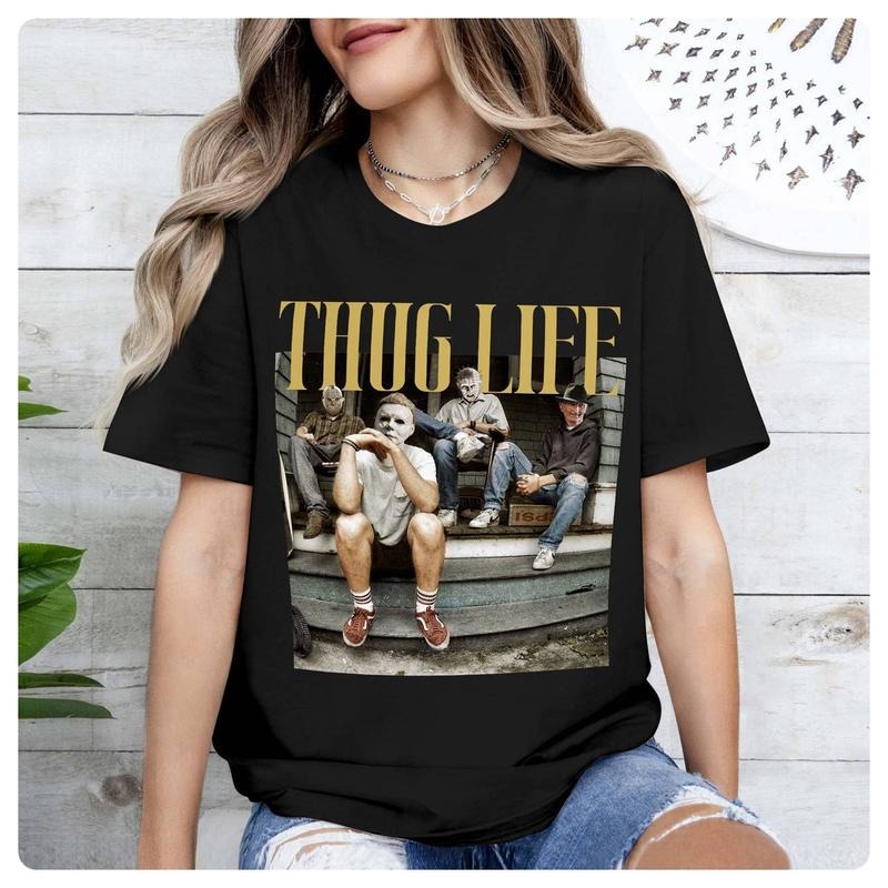 Horror Halloween Thug life Shirt Michael Myers Jason Voorhees Pinhead Freddy Krueger Shirt Scary Halloween Movie Shirt...