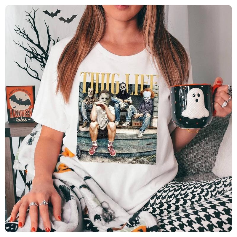 Horror Killer Thuglife Shirt Michael Myers, Jason Voorhees, Chucky, Freddy Shirt Halloween Horror, Halloween Characters,...